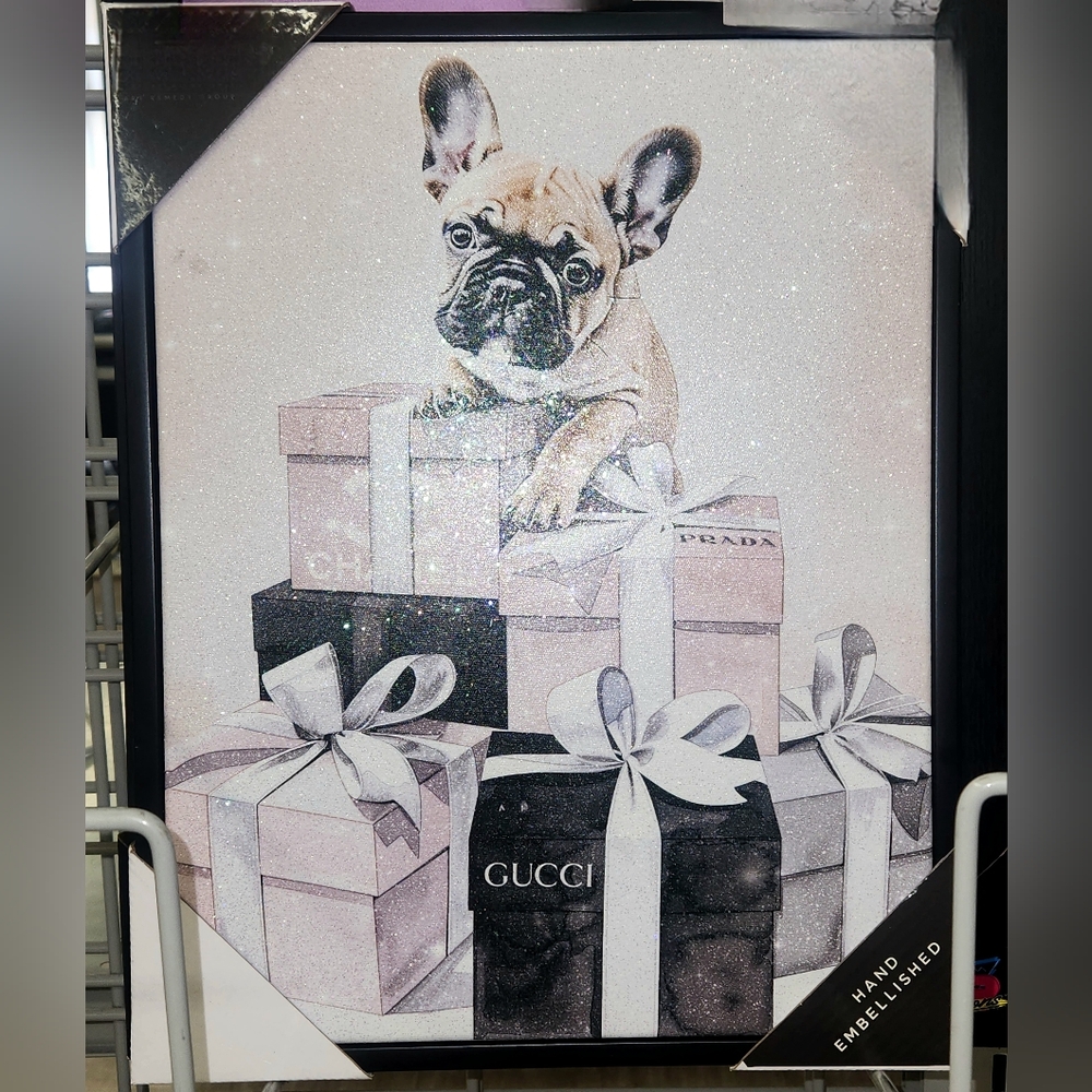 Glamorous Frenchie Bulldog Hand Embellished Gitter Wall Art Decor